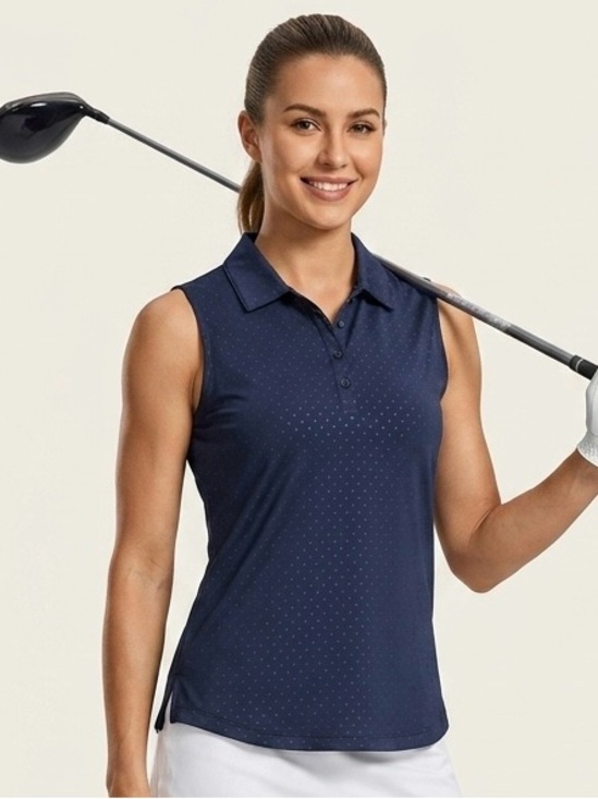 Greg Norman Collection Tops - Greg Norman Women's Navy Blue Polka Dot Sleeveless Golf Polo Shirt Large